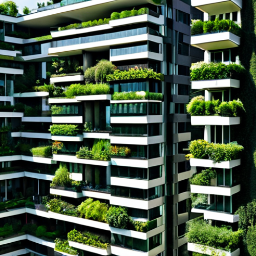 Home 17 A stunning modern city skyline featuring a skyscraper transformed into a 'Bosco Verticale' style vertical forest, with lush green facades, abundant trees, and plants growing on every level. Rooftop gardens are visible on surrounding buildings, creating an impressive urban oasis. The architecture blends seamlessly with the thriving natural elements, showcasing a sustainable future. Bright daylight, professional architectural photography, high detail, sharp focus, vibrant green and grey tones, perfect anatomy, correct proportions, natural composition, safe for work, appropriate content, fully clothed, professional, family-friendly.