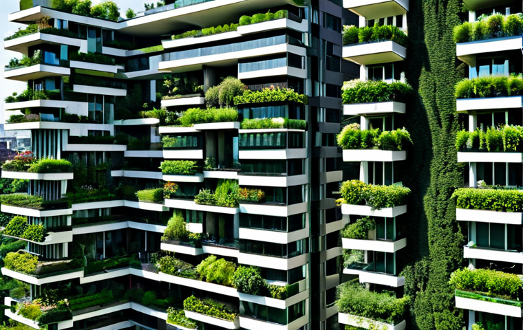 A stunning modern city skyline featuring a skyscraper transformed into a 'Bosco Verticale' style vertical forest, with lush green facades, abundant trees, and plants growing on every level. Rooftop gardens are visible on surrounding buildings, creating an impressive urban oasis. The architecture blends seamlessly with the thriving natural elements, showcasing a sustainable future. Bright daylight, professional architectural photography, high detail, sharp focus, vibrant green and grey tones, perfect anatomy, correct proportions, natural composition, safe for work, appropriate content, fully clothed, professional, family-friendly.