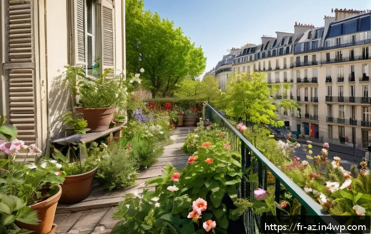 도시 생물다양성을 위한 시민 과학 프로젝트 - A vibrant urban garden scene in a Parisian neighborhood during springtime, featuring a variety of na...